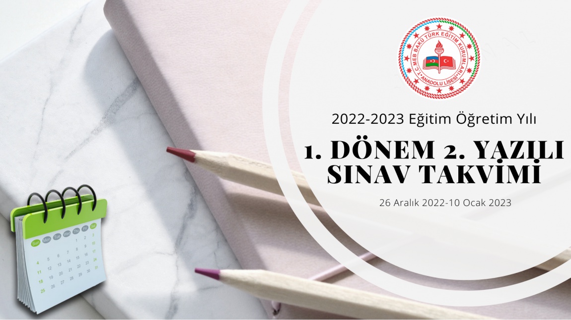 2022-2023 Eğitim Öğretim Yılı 1. Dönem 2. Sınav Takvimi